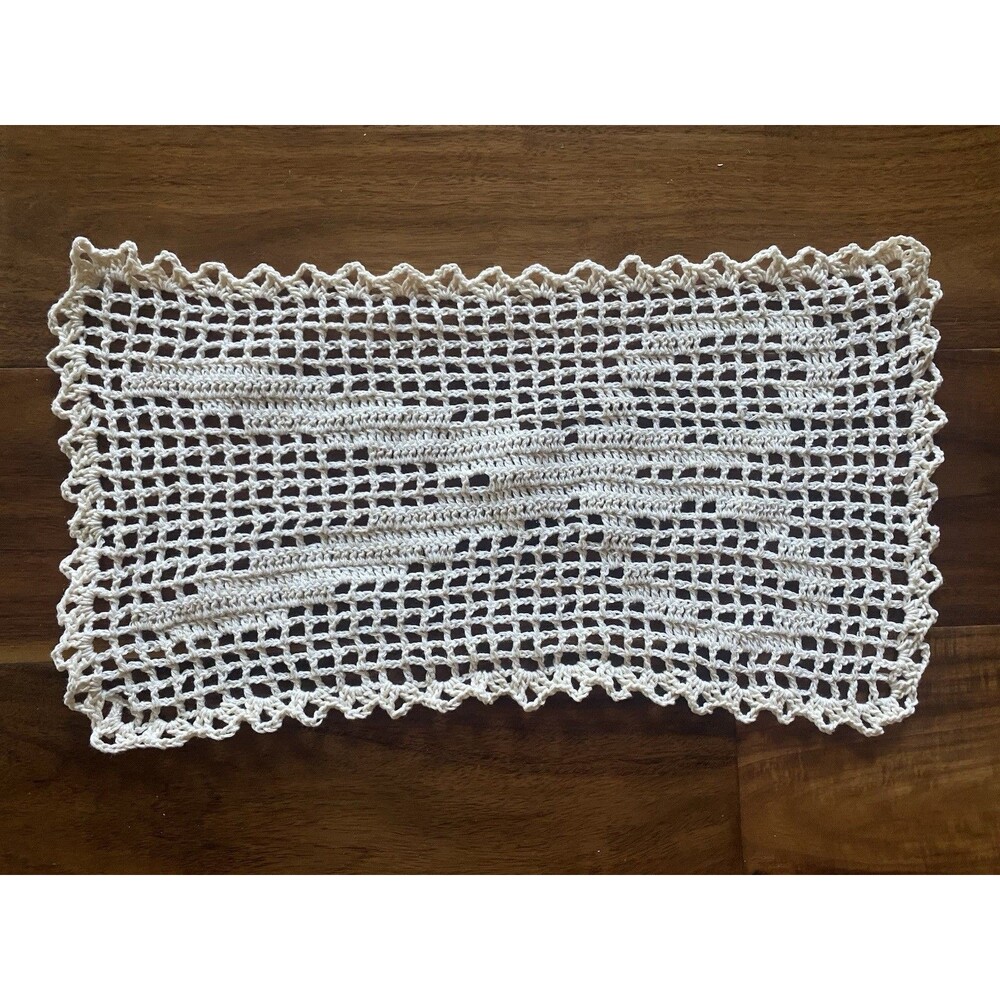 Vintage Doily Handmade Crocheted Filet Scissor Shear Ecru